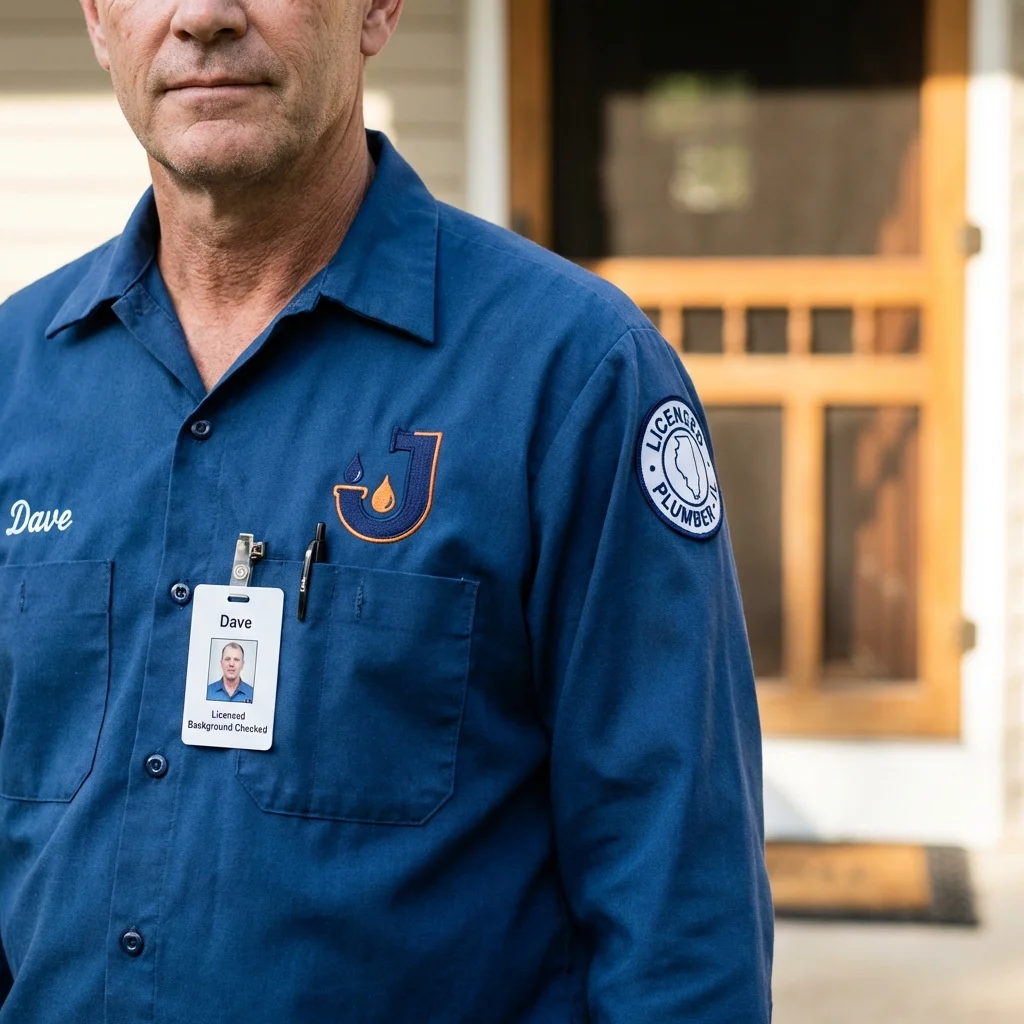 Licensed plumber showing ID badge in San Ramon, CA