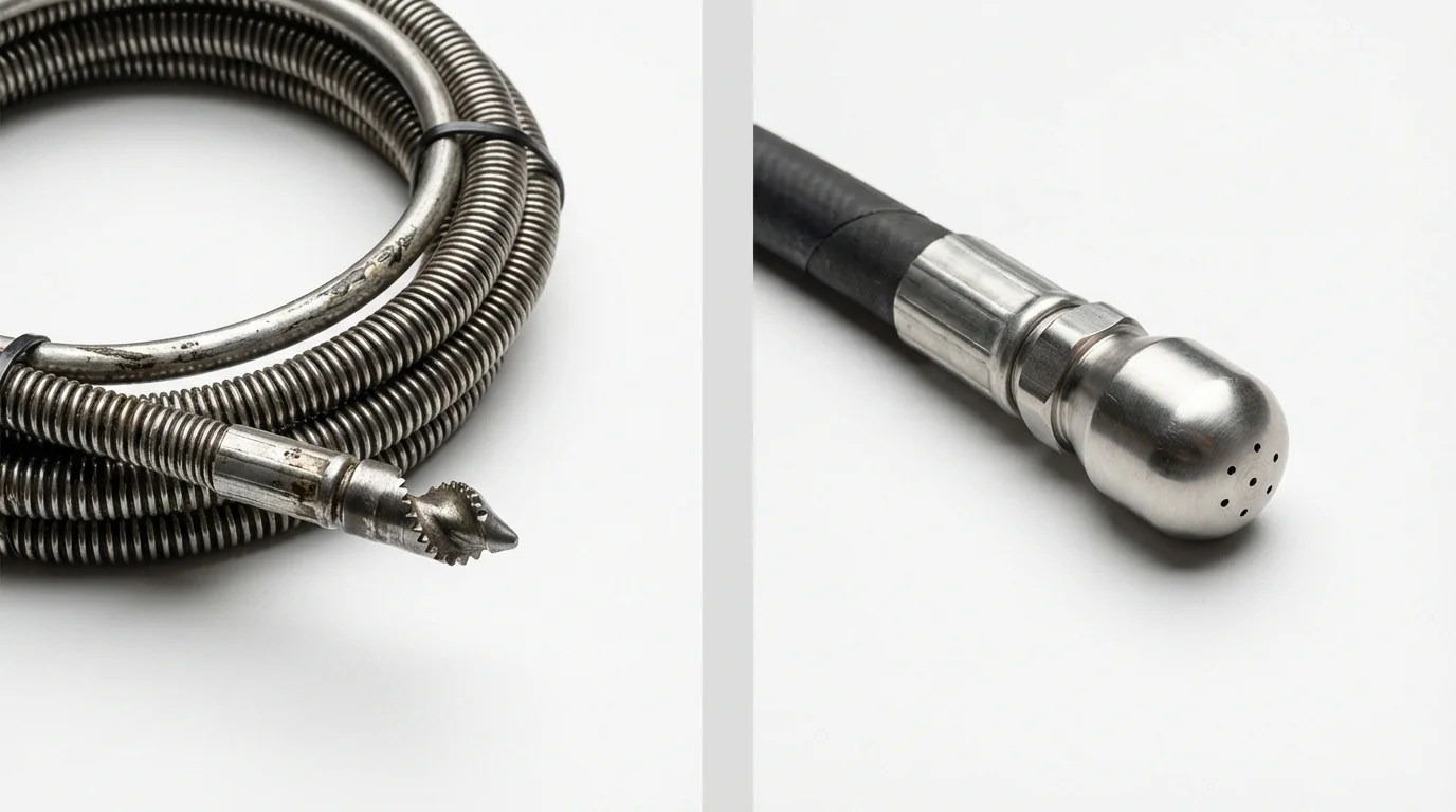 Drain snake cable and hydro jetting nozzle used for drain cleaning in San Ramon, CA