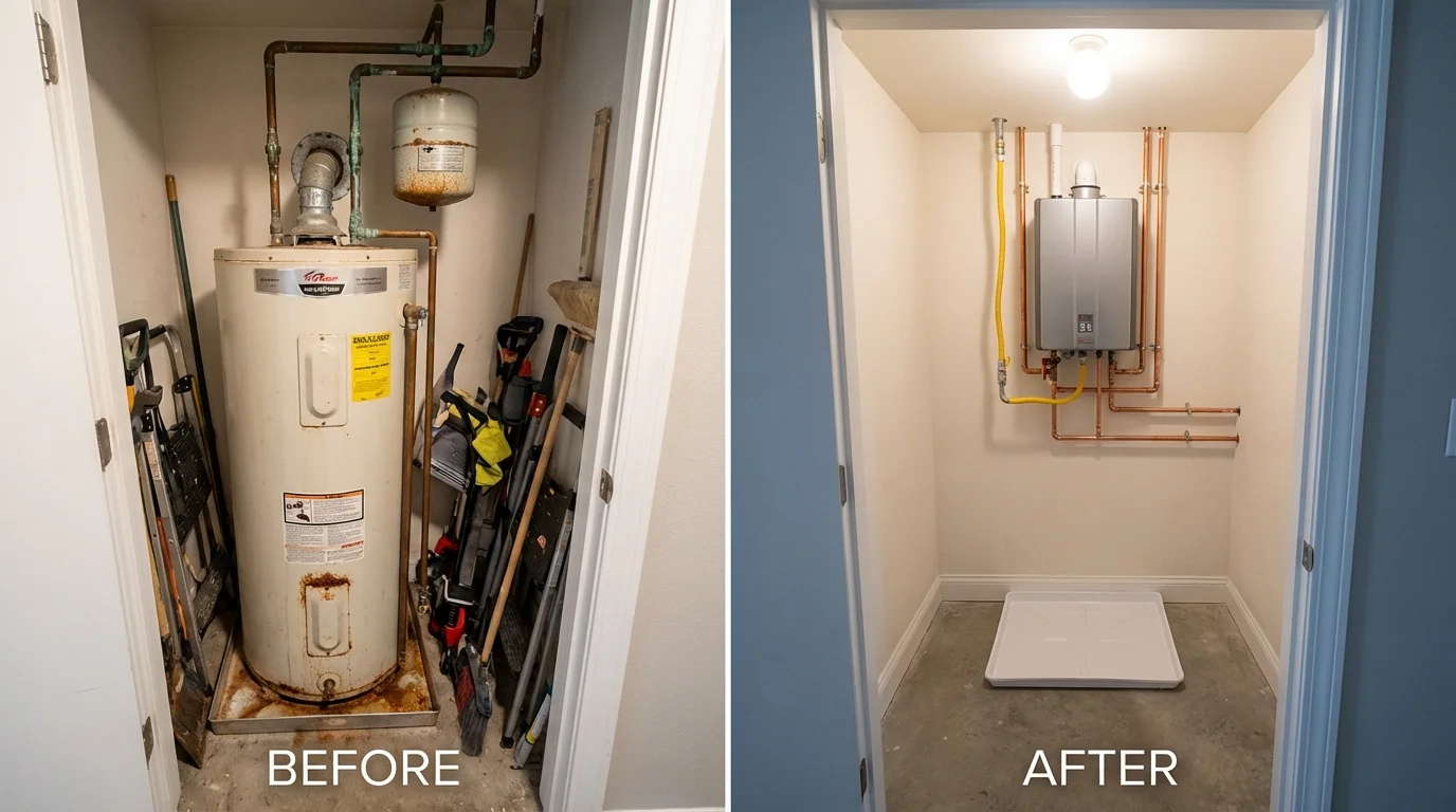 Tank water heater versus wall-mounted tankless unit comparison for San Ramon, CA homeowners