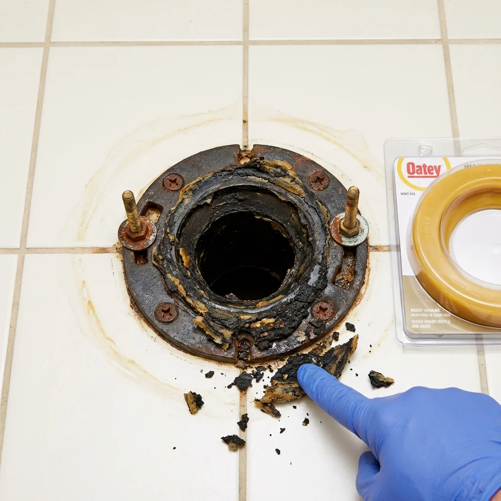 Failed wax ring showing water seepage at the base of a toilet in a San Ramon, CA home